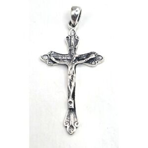 Sterling Silver Detailed Crucifix Cross Pendent Jesus 1.75" Oxidized Holy Cross